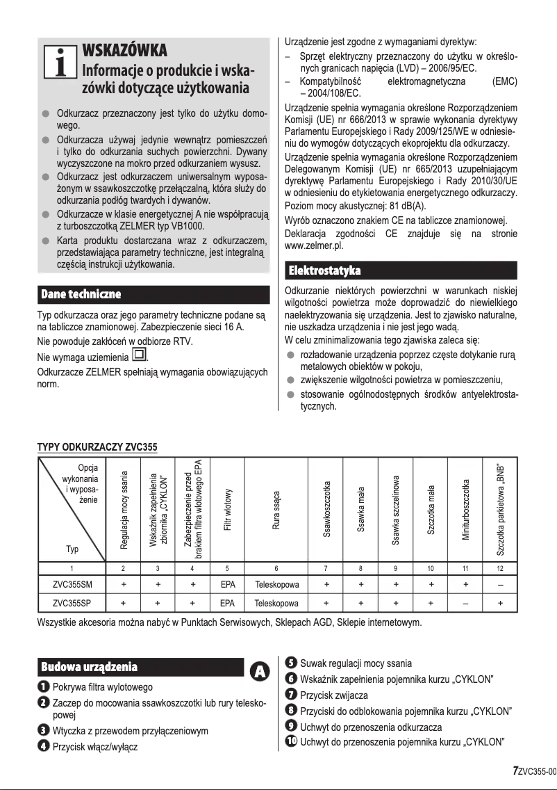 Página 1 del manual Manual de usuario Zelmer ZVC355SP