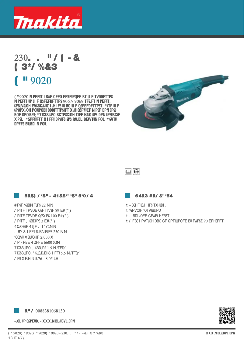 Page 1 de la notice Fiche technique Makita GA9020