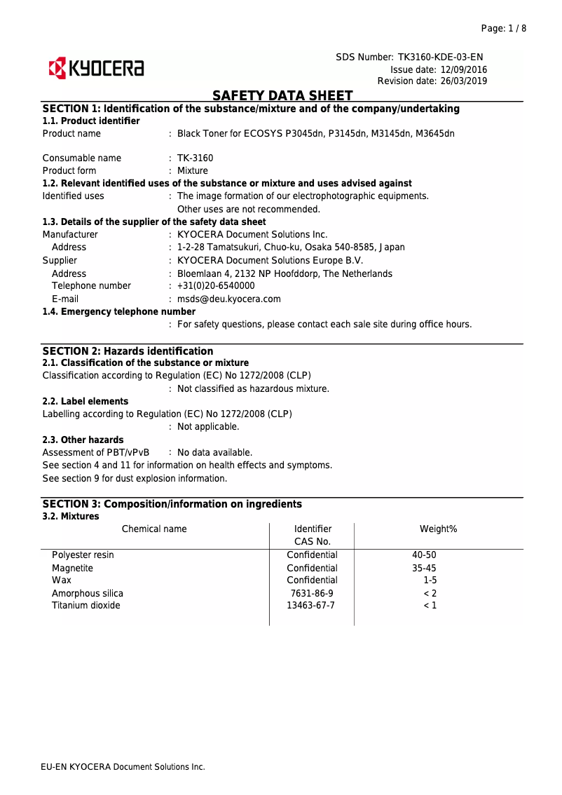 Page 1 de la notice Instructions de sécurité Kyocera ECOSYS M3145dn
