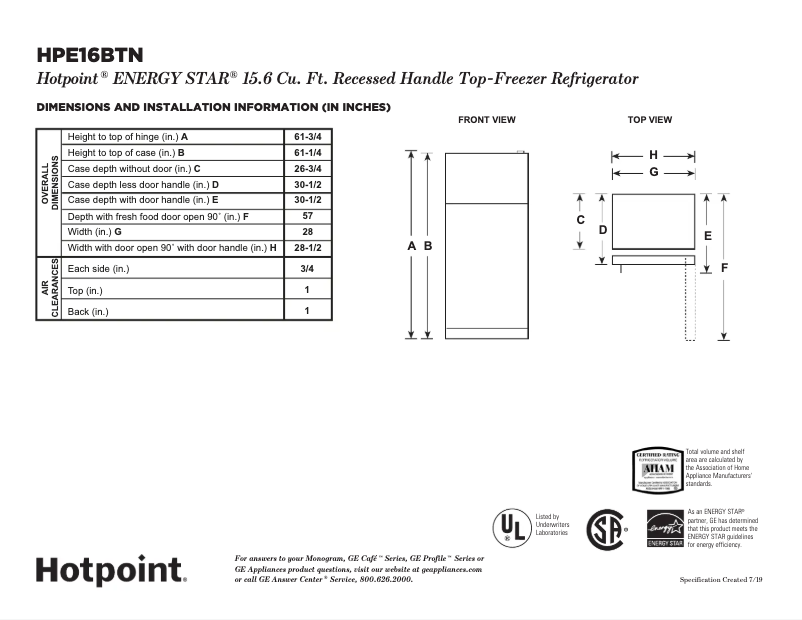Page 1 of the manual Instructions / Assembly GE HPS16BTNRWW