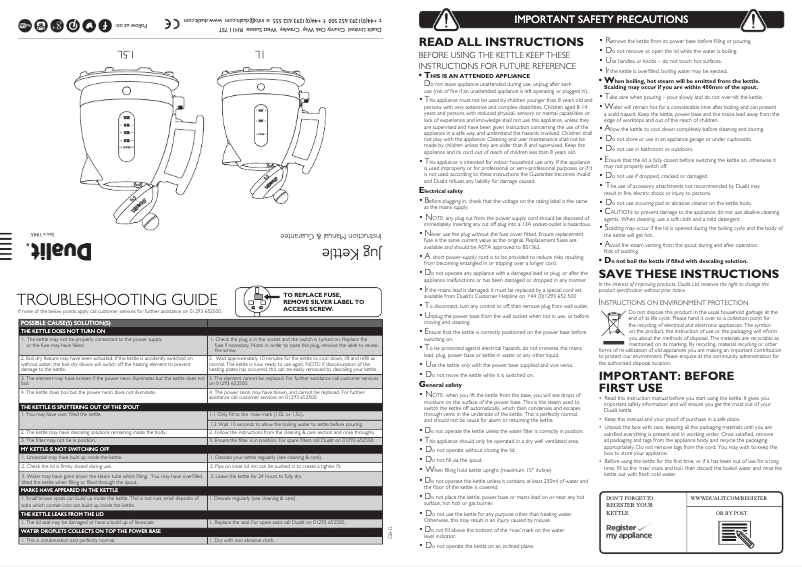 Page 1 de la notice Manuel utilisateur Dualit 72400