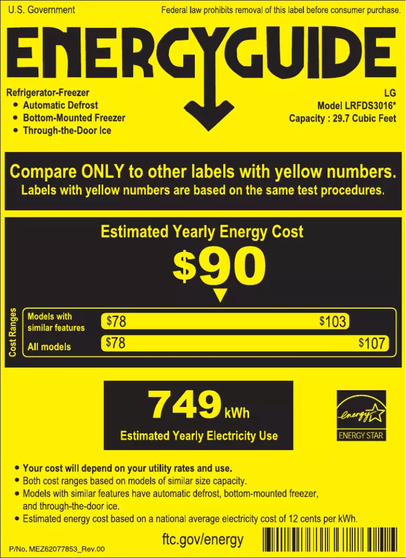 Page 1 of the manual Energy Label LG LRFDS3016D