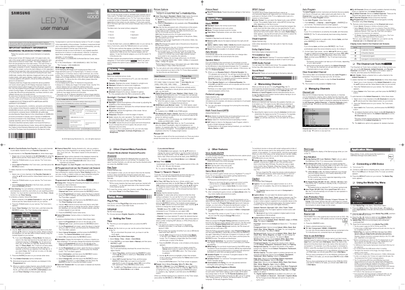 Page 1 de la notice Manuel utilisateur Samsung UN32J4000EF