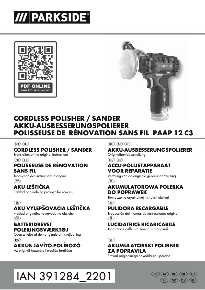 Page 1 de la notice Manuel utilisateur Parkside PAAP 12 C3