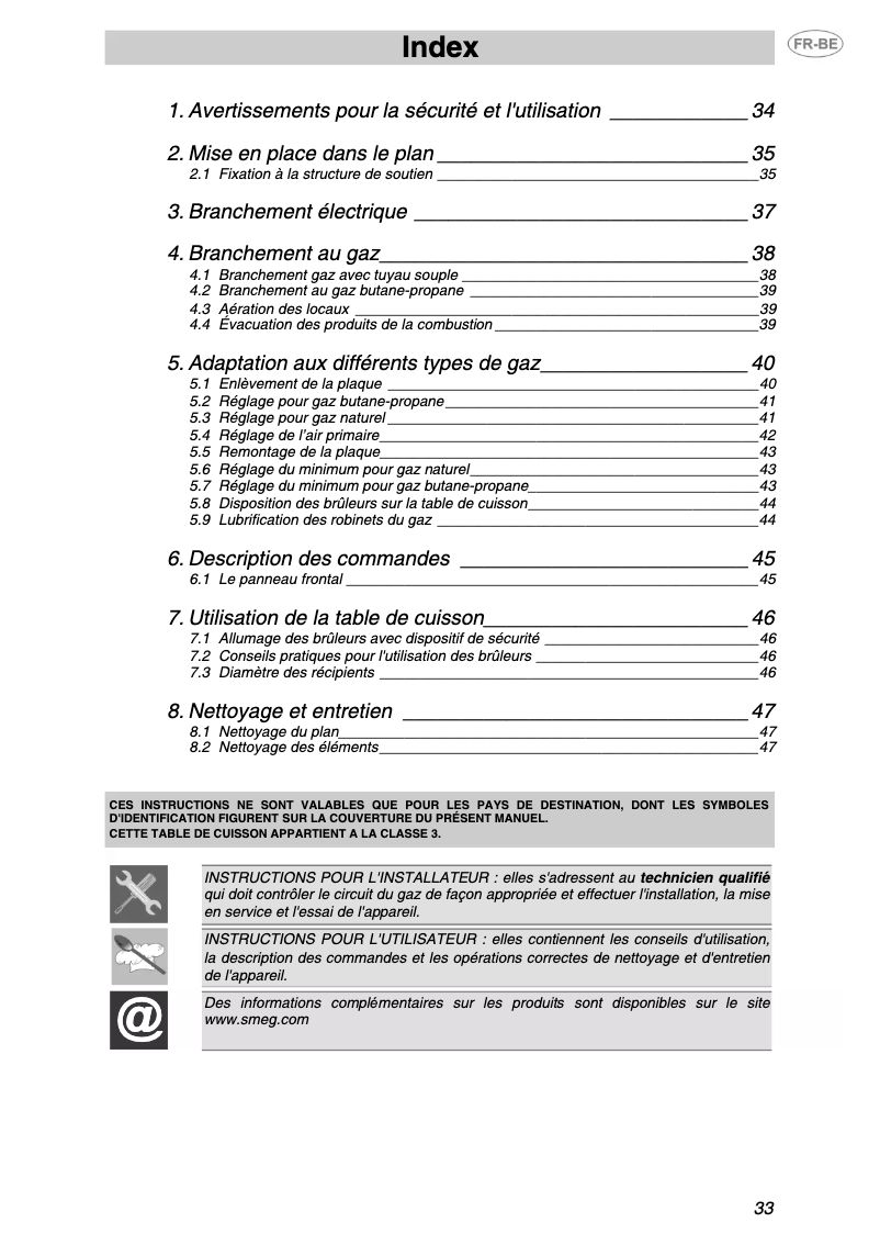 Page 1 de la notice Manuel utilisateur Smeg PNL705ES