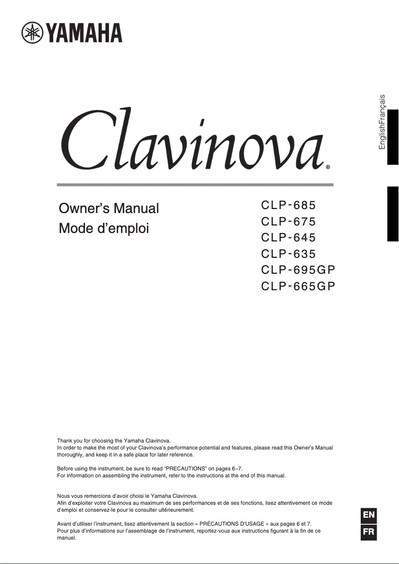 Page 1 de la notice Manuel utilisateur Yamaha Clavinova CLP-665GP