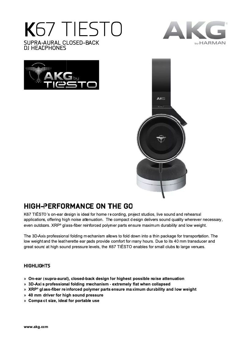 Page 1 de la notice Manuel utilisateur AKG K67 Tiesto