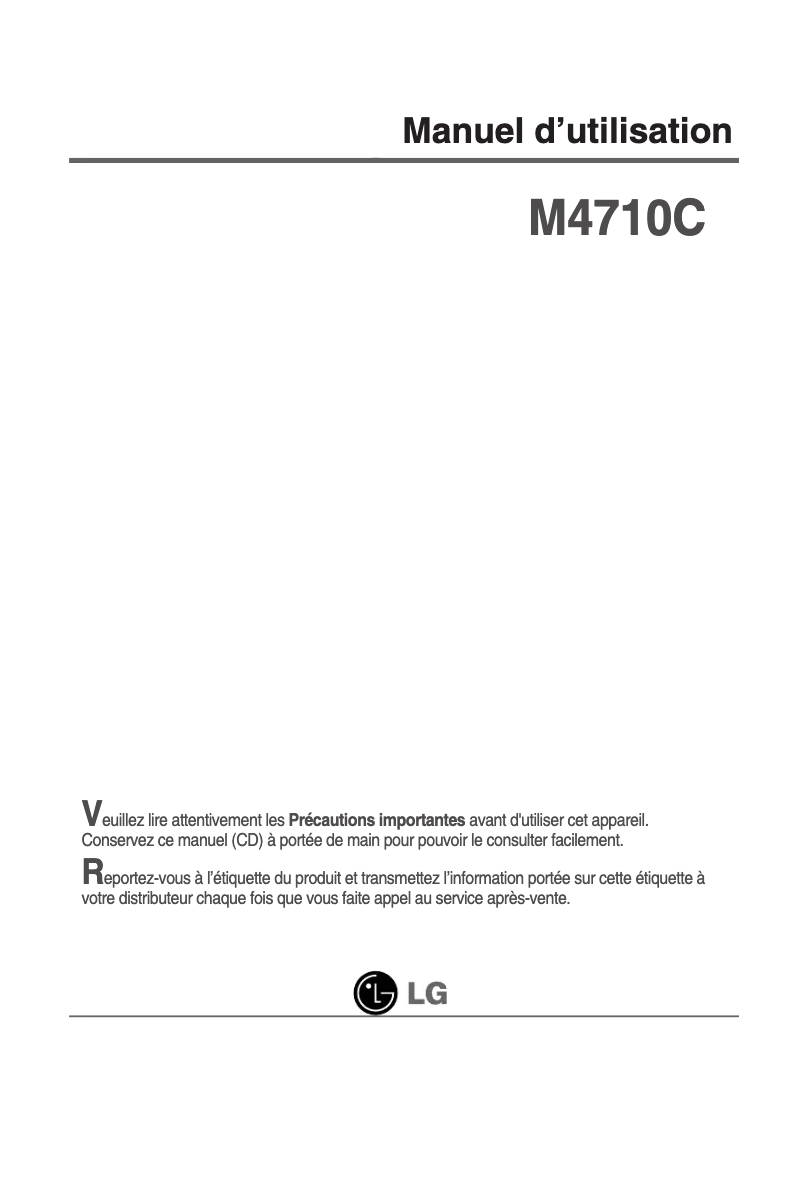 Page 1 de la notice Manuel utilisateur LG Flatron M4710C
