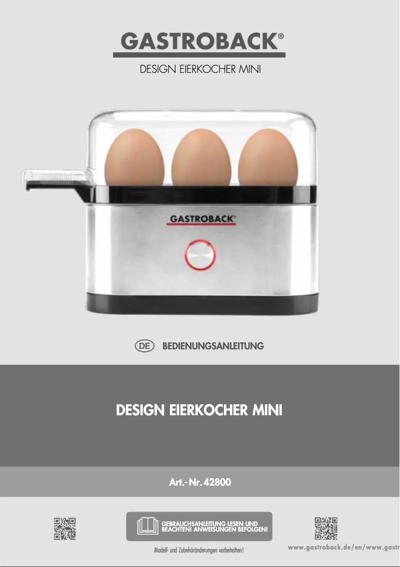 Page 1 de la notice Manuel utilisateur Gastroback Design Mini 42800