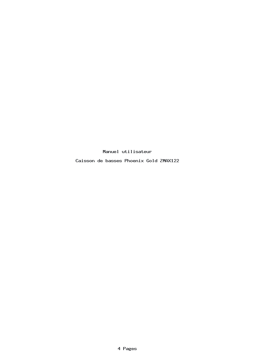 Page 1 de la notice Manuel utilisateur Phoenix Gold ZMAX122
