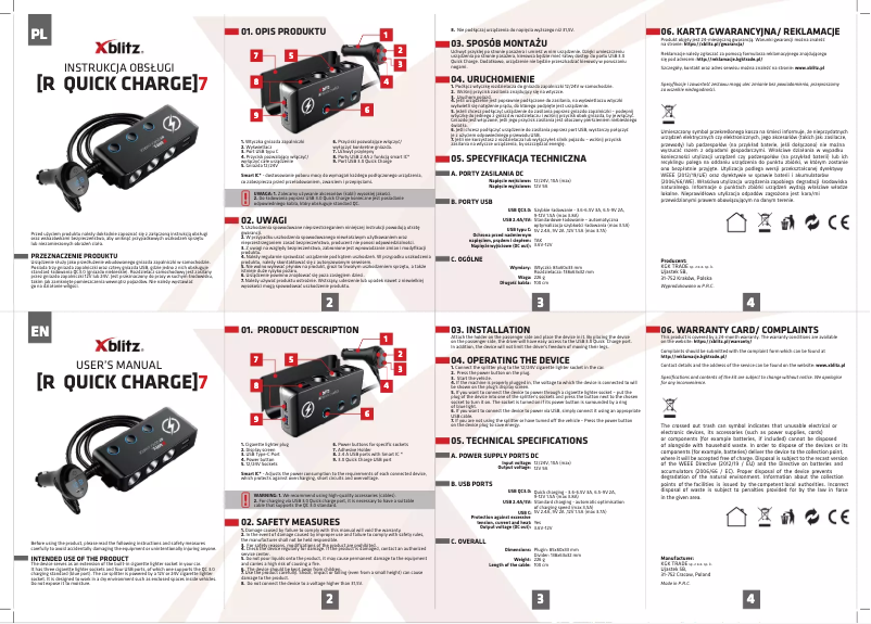 Page 1 de la notice Manuel utilisateur Xblitz R7 Quick Charge