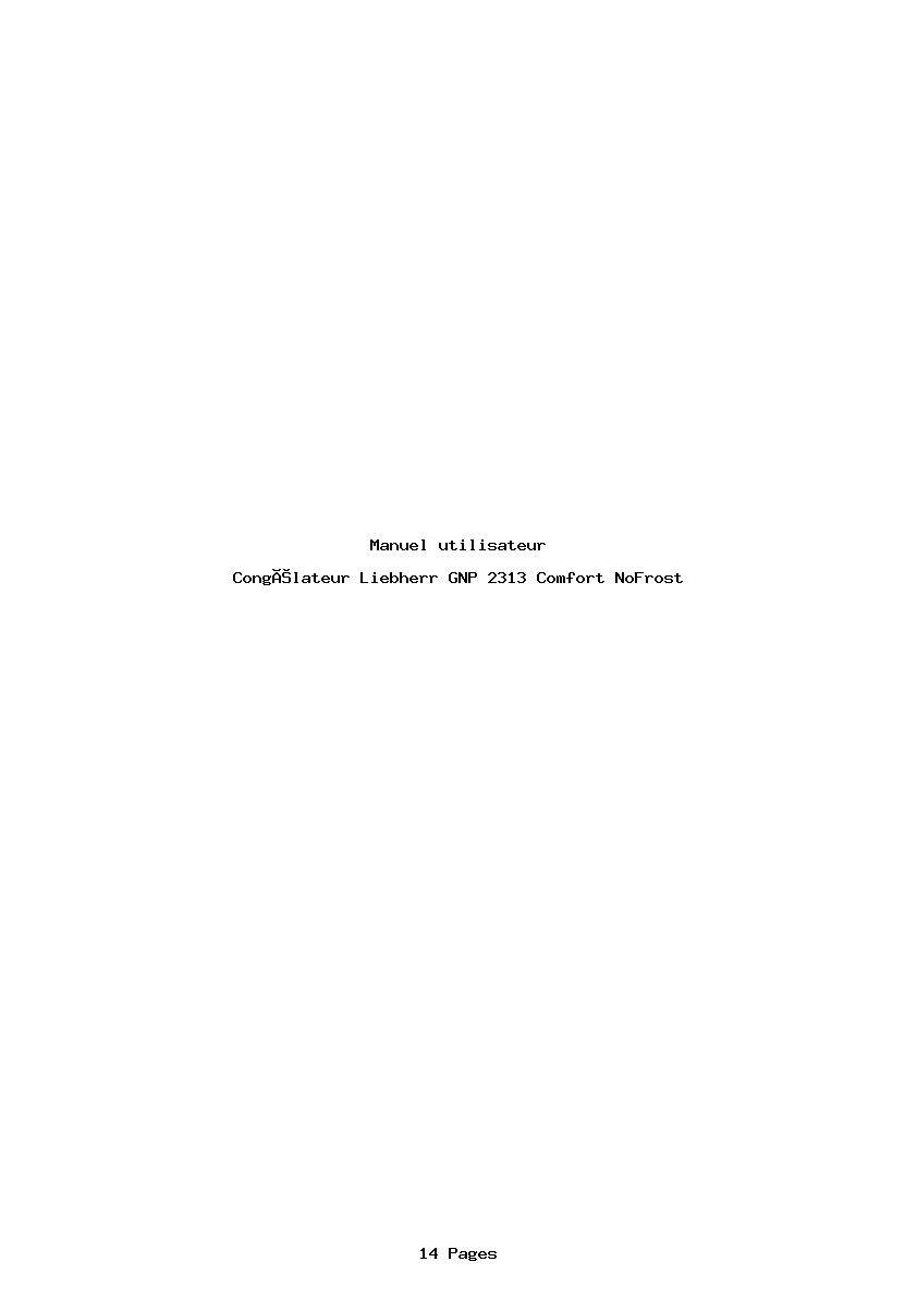 Page 1 de la notice Manuel utilisateur Liebherr GNP 2313 Comfort NoFrost