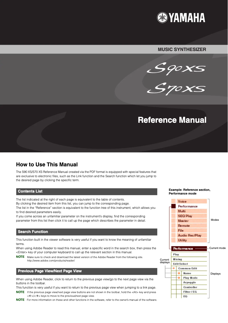 Page 1 de la notice Manuel utilisateur Yamaha S70 XS