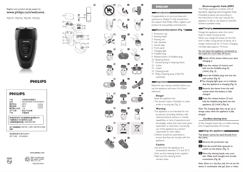 Page 1 de la notice Manuel utilisateur Philips PQ187