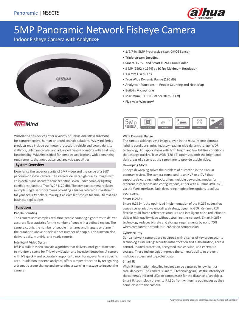 Page 1 de la notice Fiche technique Dahua Technology N55CT5