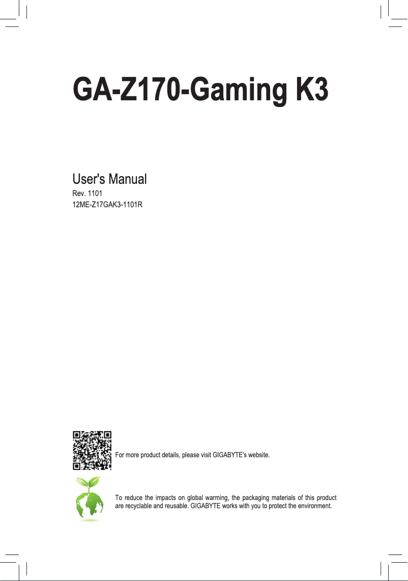 Page 1 de la notice Manuel utilisateur Gigabyte GA-Z170-Gaming K3
