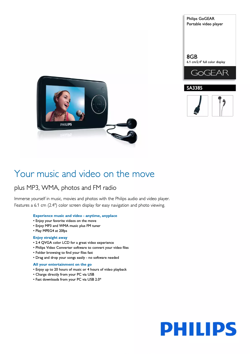 Page 1 of the manual Brochure Philips GoGear SA3385