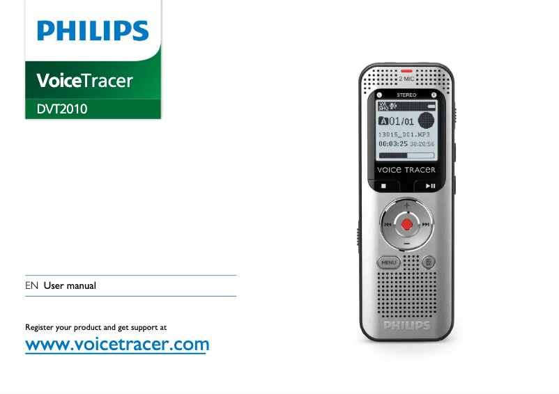 Page 1 of the manual User Manual Philips VoiceTracer DVT2015