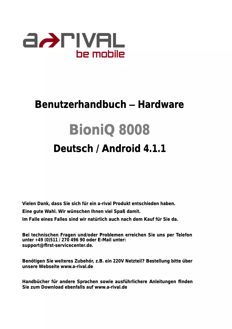 Page 1 de la notice Manuel utilisateur A-Rival BioniQ 8008