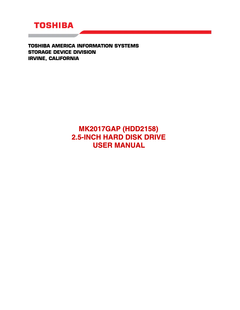 Page 1 of the manual User Manual Toshiba MK2017GAP