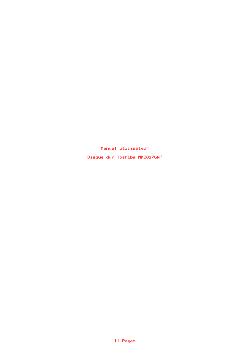 Page 1 de la notice Manuel utilisateur Toshiba MK2017GAP