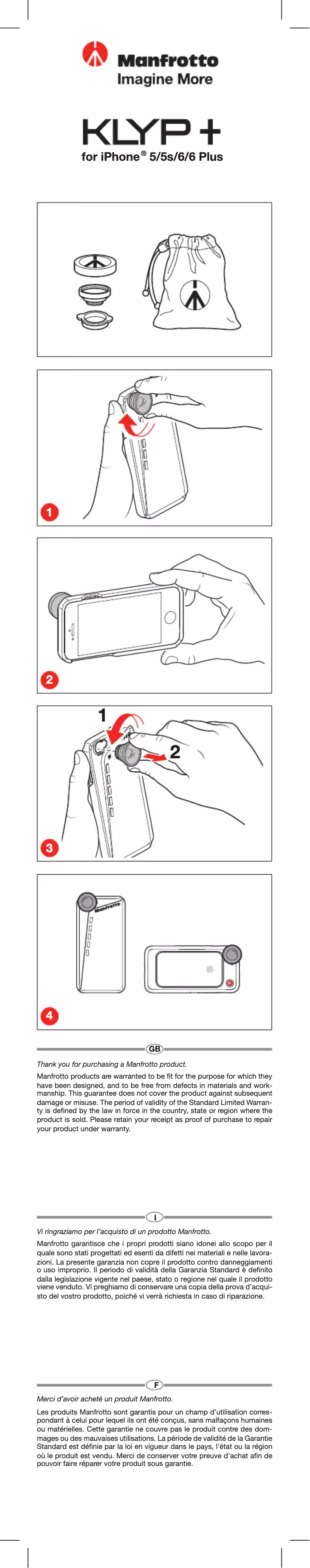 Page 1 de la notice Manuel utilisateur Manfrotto MOKLYP6-F