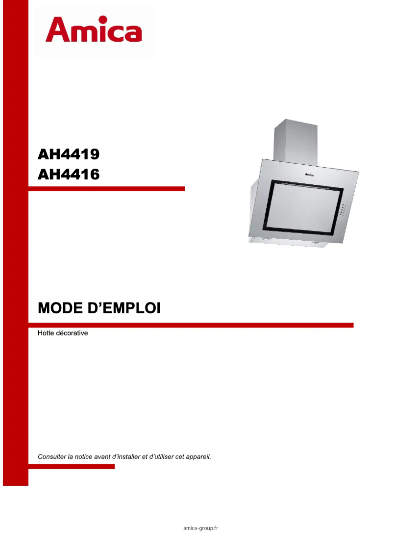 Page 1 de la notice Manuel utilisateur Amica AH4416