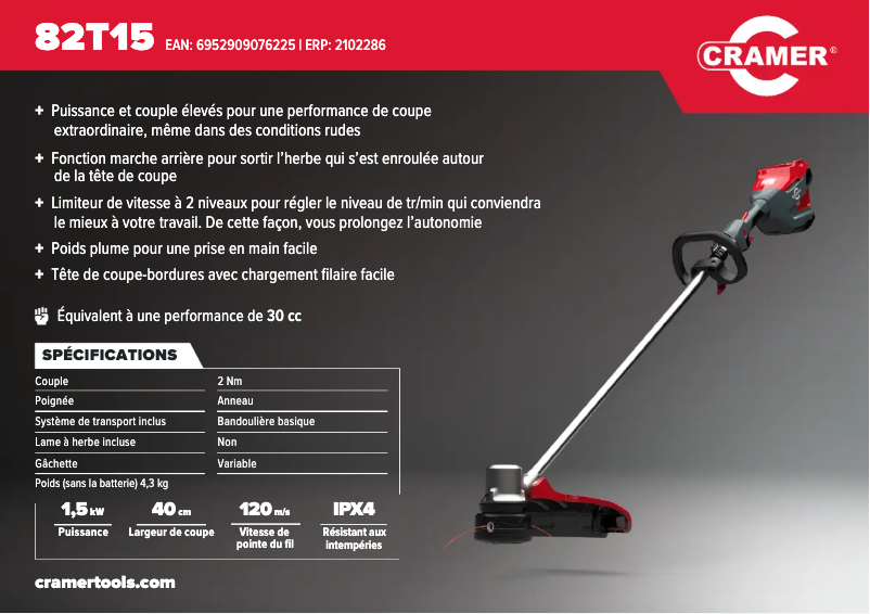 Page 1 de la notice Manuel utilisateur Cramer 82T15