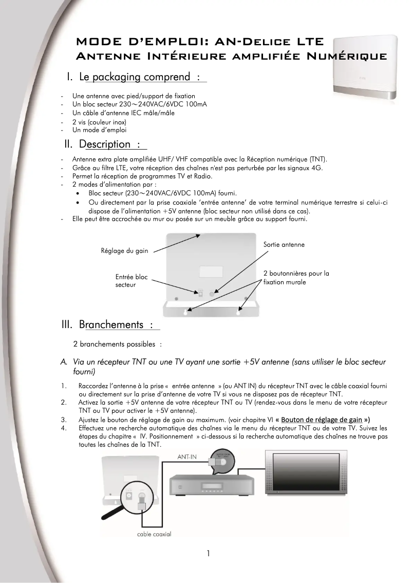 Page 1 de la notice Manuel utilisateur CGV AN-Delice LTE