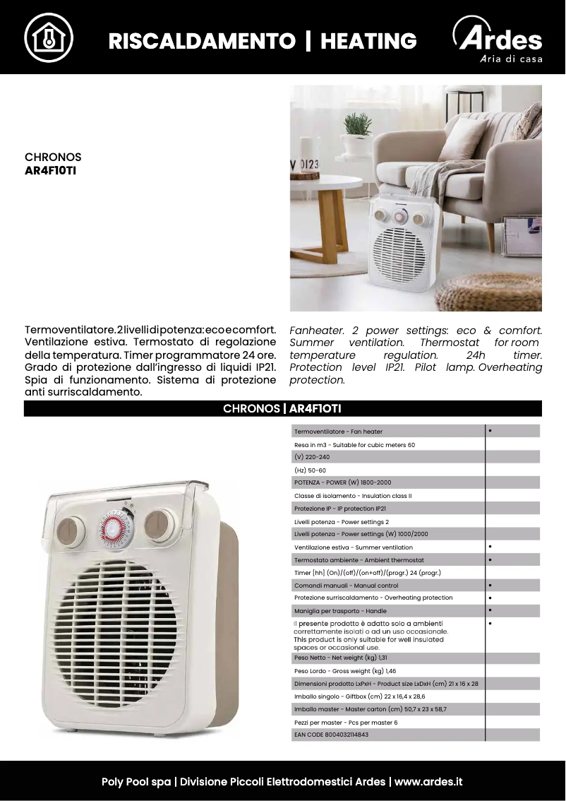 Page 1 de la notice Fiche technique Ardes AR4F10TI