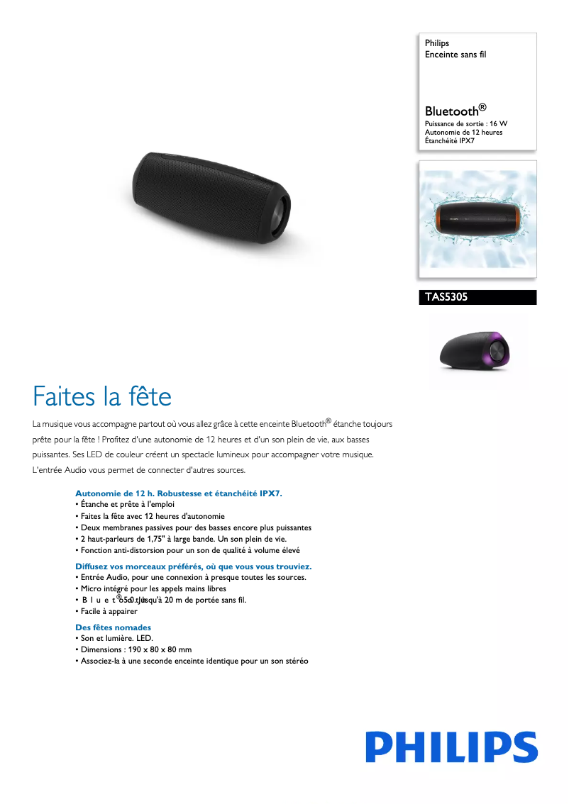 Page 1 of the manual Technical Sheet Philips TAS5305