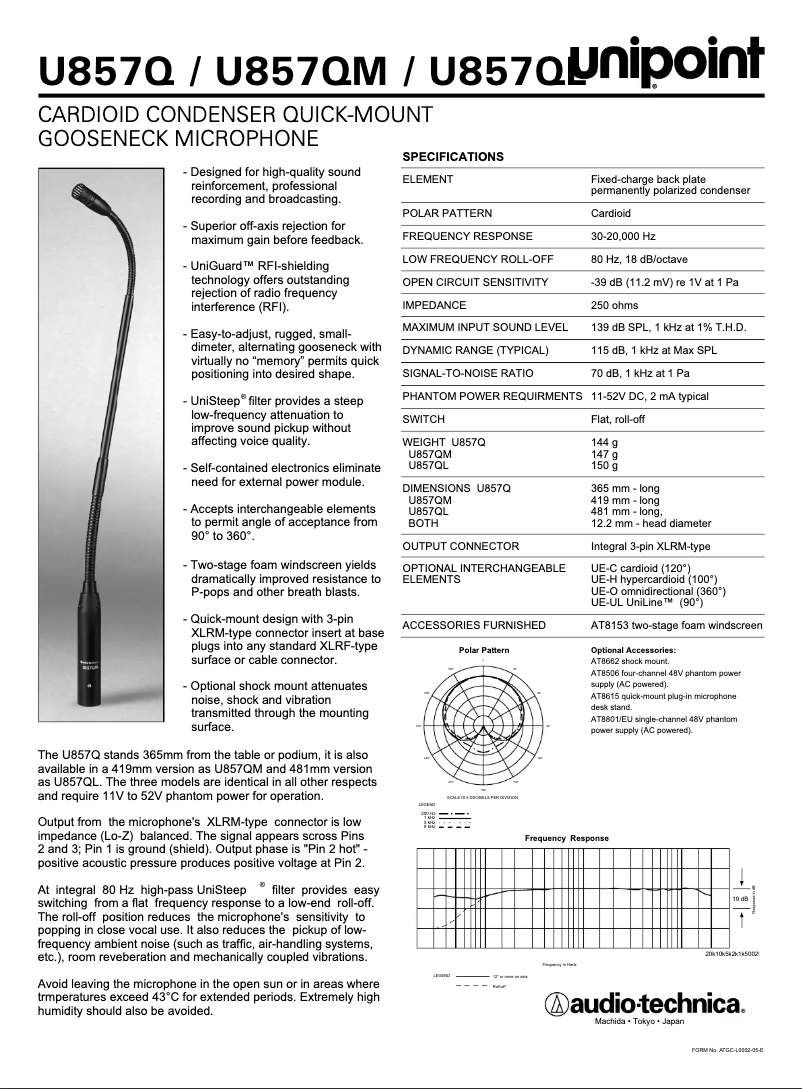 Page 1 de la notice Manuel utilisateur Audio-Technica U857Q