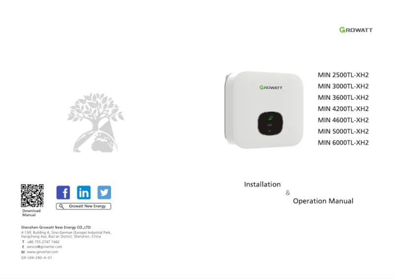 Page 1 de la notice Manuel utilisateur Growatt MIN2500-6000TL-XH2