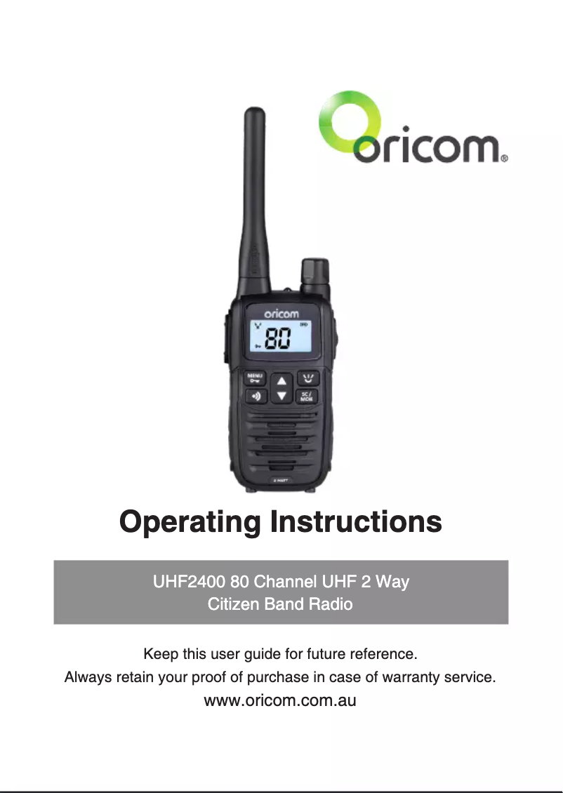 Page 1 de la notice Manuel utilisateur Oricom UHF2400