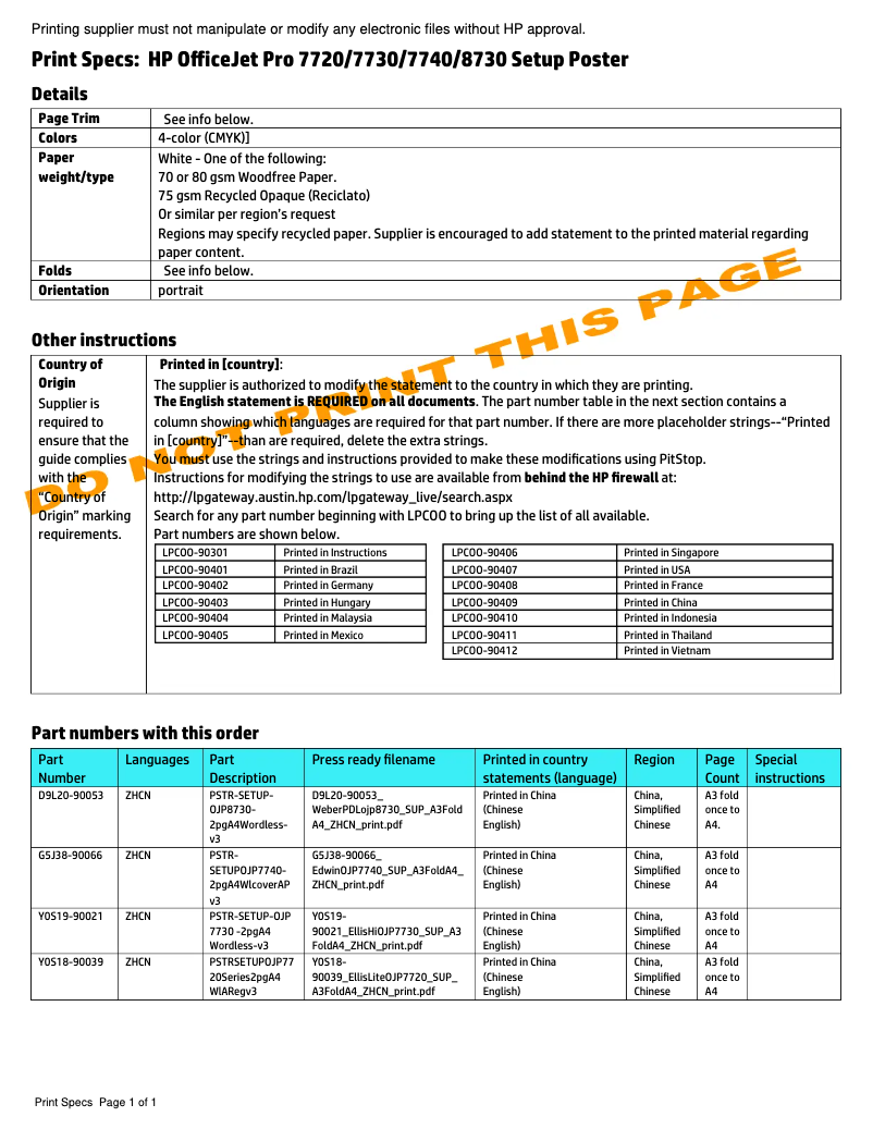 Page n°1 - Guide d'installation HP OfficeJet Pro 8730