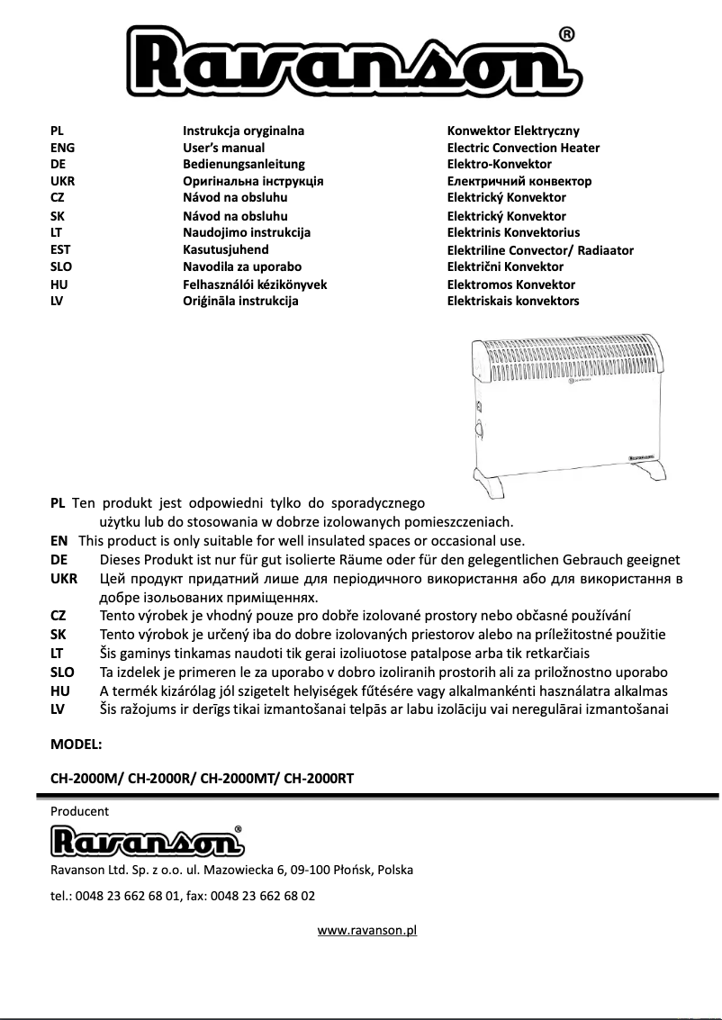 Page 1 de la notice Manuel utilisateur Ravanson CH-2000MT