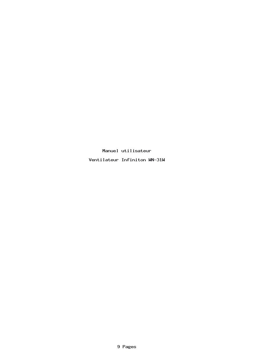 Page 1 de la notice Manuel utilisateur Infiniton WN-31W