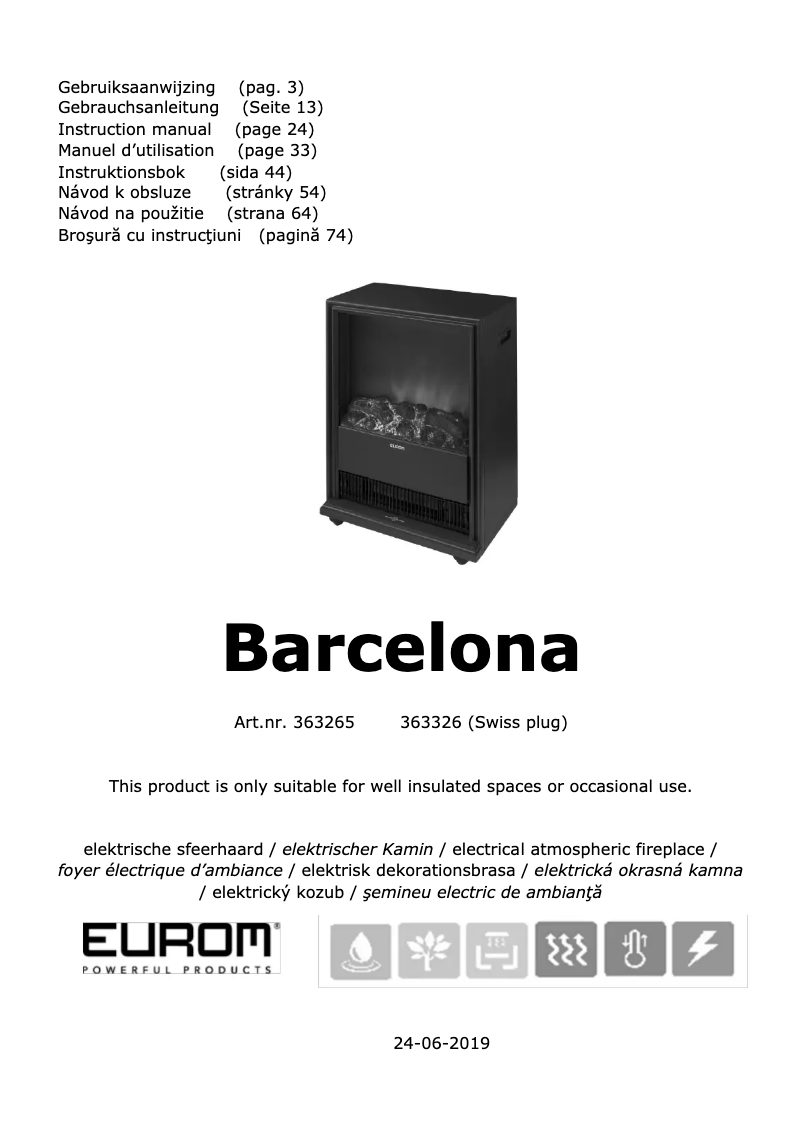 Page 1 de la notice Manuel utilisateur Eurom Barcelona