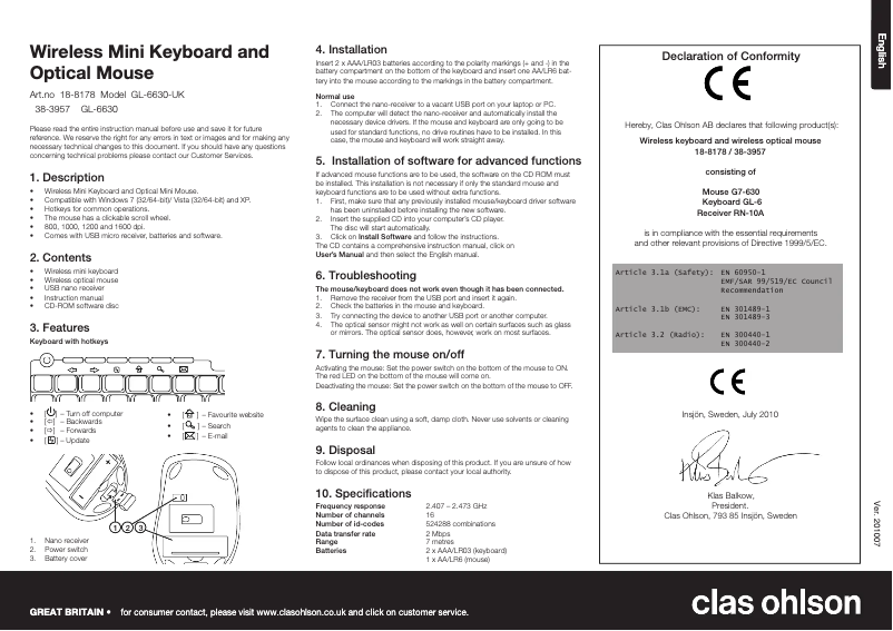 Page 1 de la notice Manuel utilisateur A4Tech G7-630