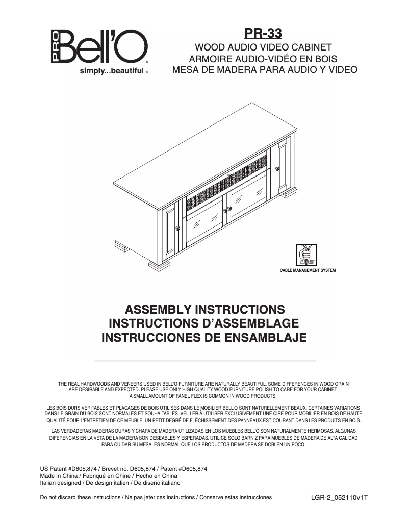 Page 1 de la notice Manuel utilisateur Bell'O PR-33