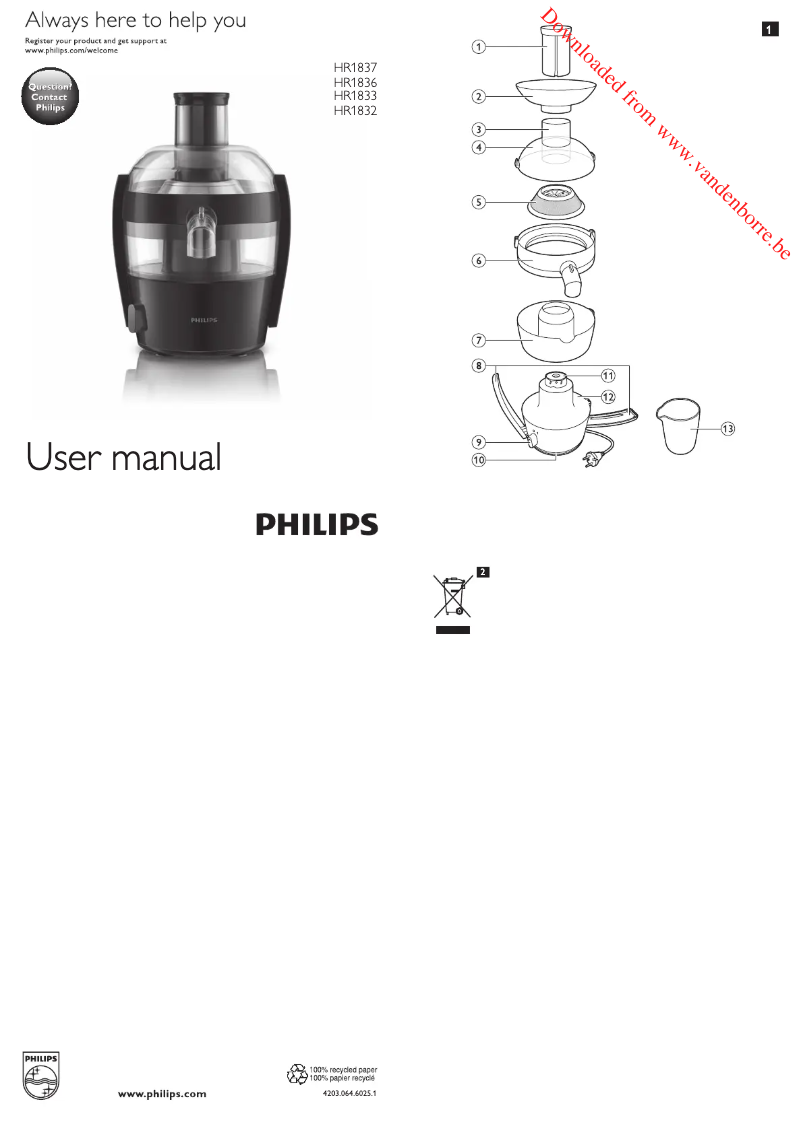 Page 1 of the manual User Manual Philips Viva Collection HR1832