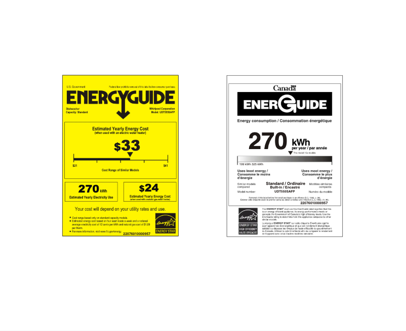 Page 1 de la notice Label énergétique JennAir UDT555SAFP