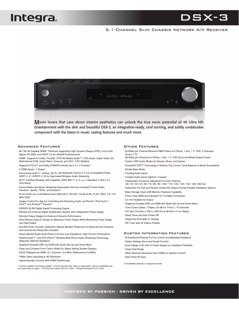 Page 1 de la notice Fiche technique Integra DSX-3