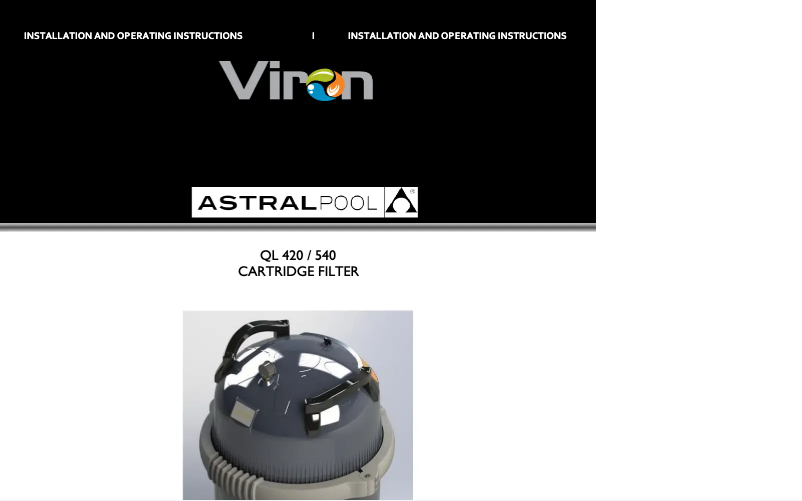 Page 1 of the manual User Manual AstralPool Viron QL540