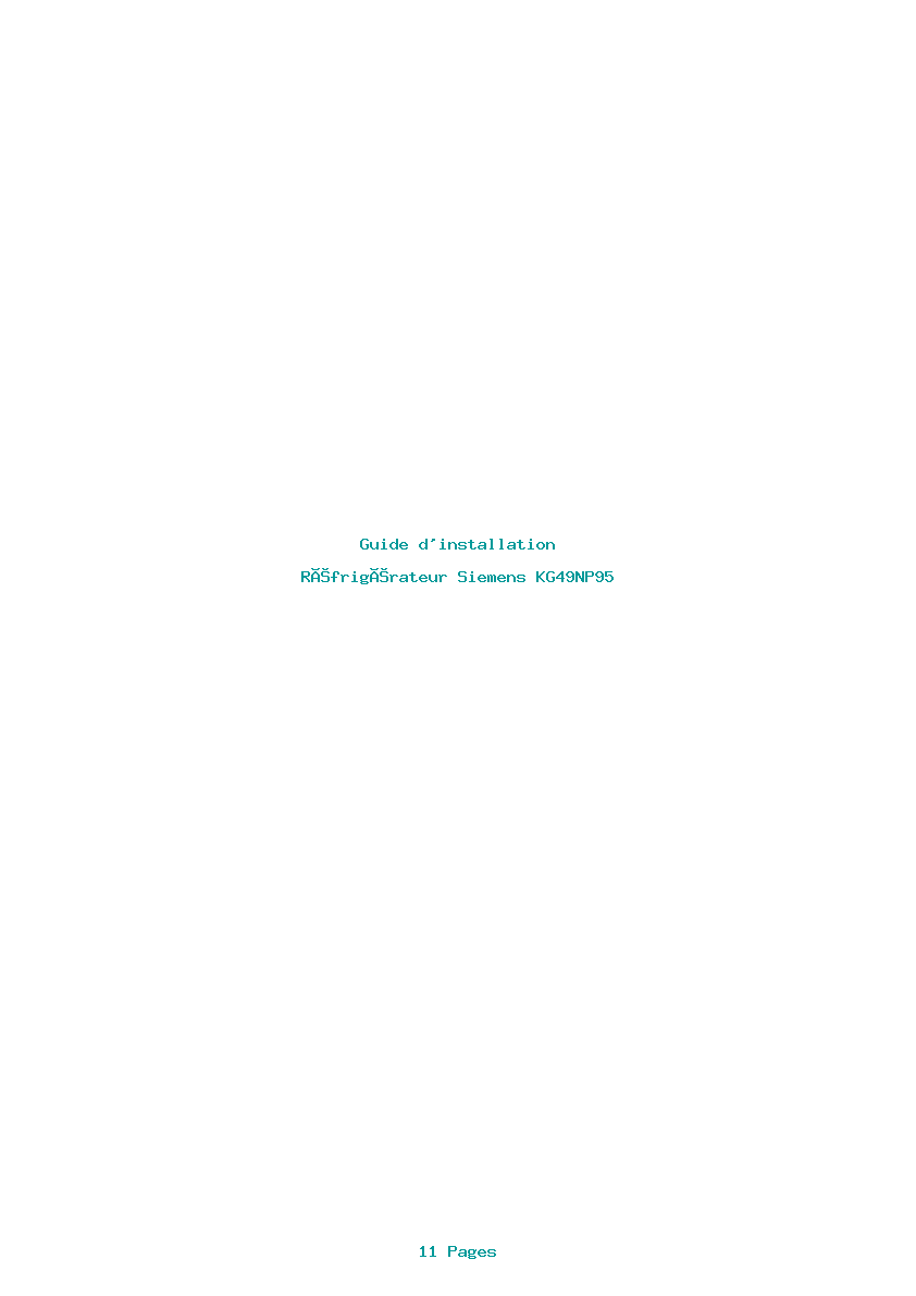 Page 1 de la notice Guide d'installation Siemens KG49NP95