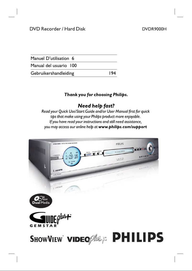 Página 1 del manual Manual de usuario Philips DVDR9000H