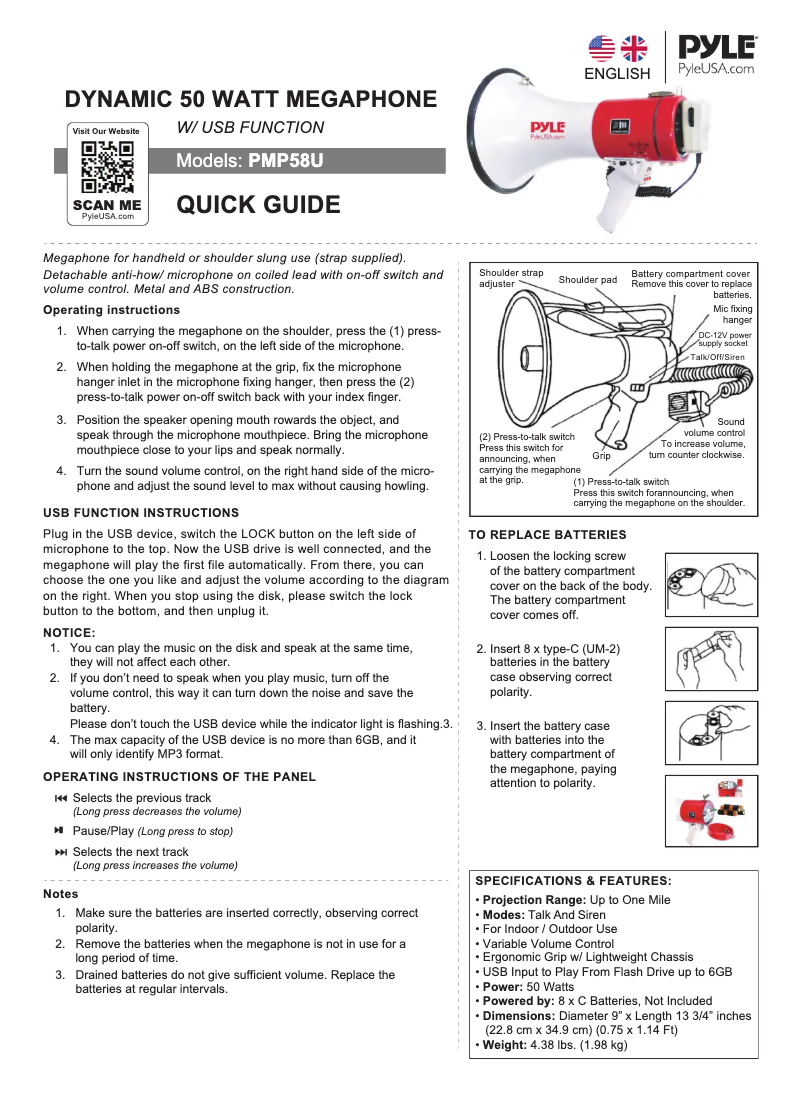 Page 1 de la notice Manuel utilisateur Pyle PMP35R