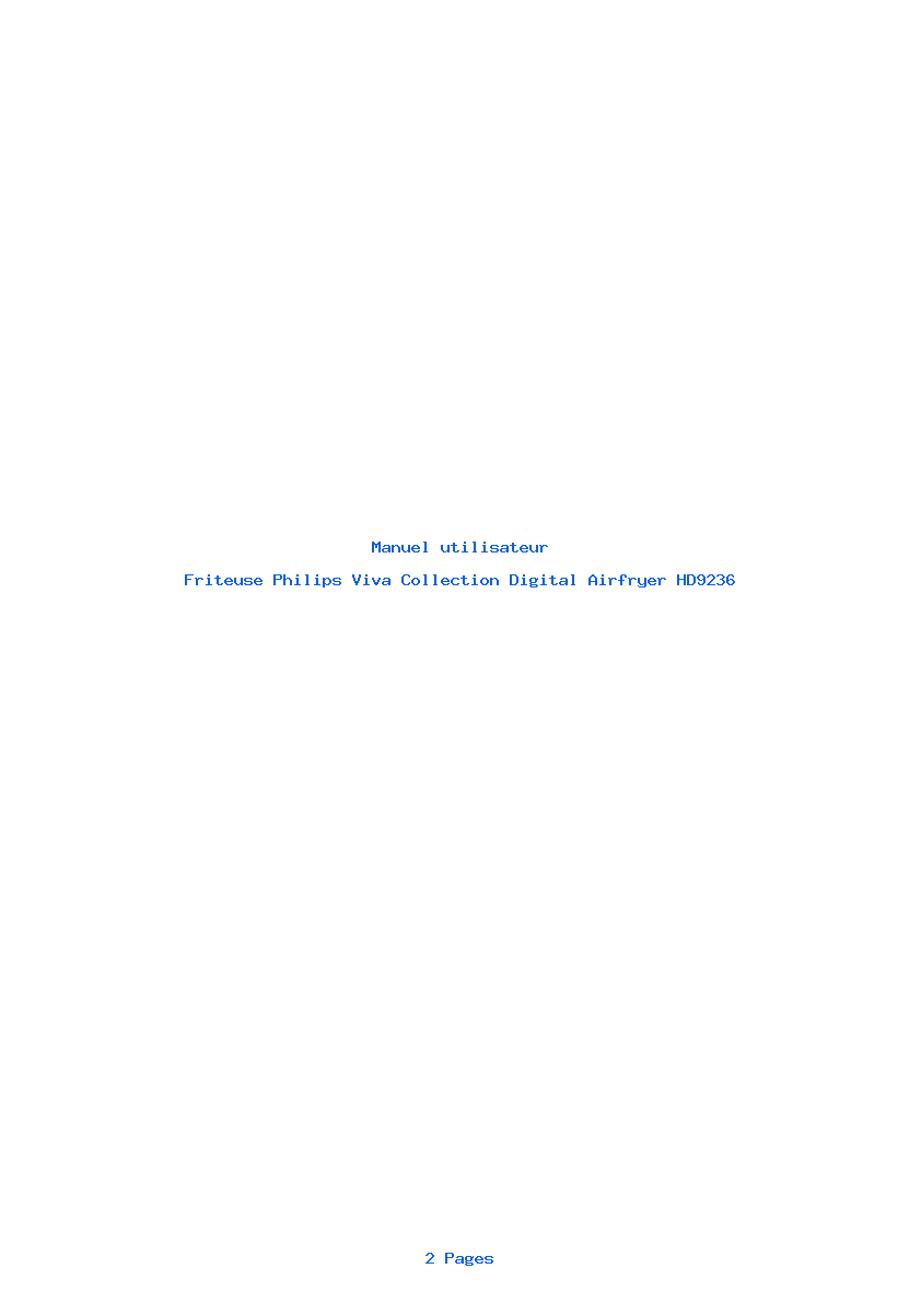 Page 1 de la notice Manuel utilisateur Philips Viva Collection Digital Airfryer HD9236