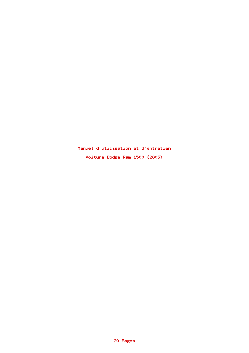 Page 1 de la notice Manuel d'utilisation et d'entretien Dodge Ram 1500 (2005)
