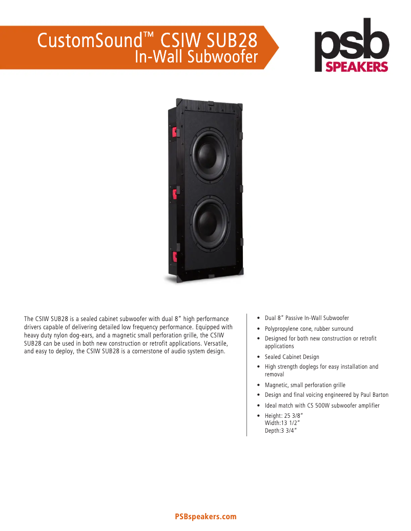 Page 1 of the manual Technical Sheet PSB CSIW SUB28